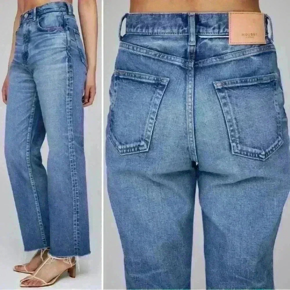 Moussy Vintage Evelyn Straight Wide Crop Frayed Jeans Blue Size 26 - Picture 10 of 11